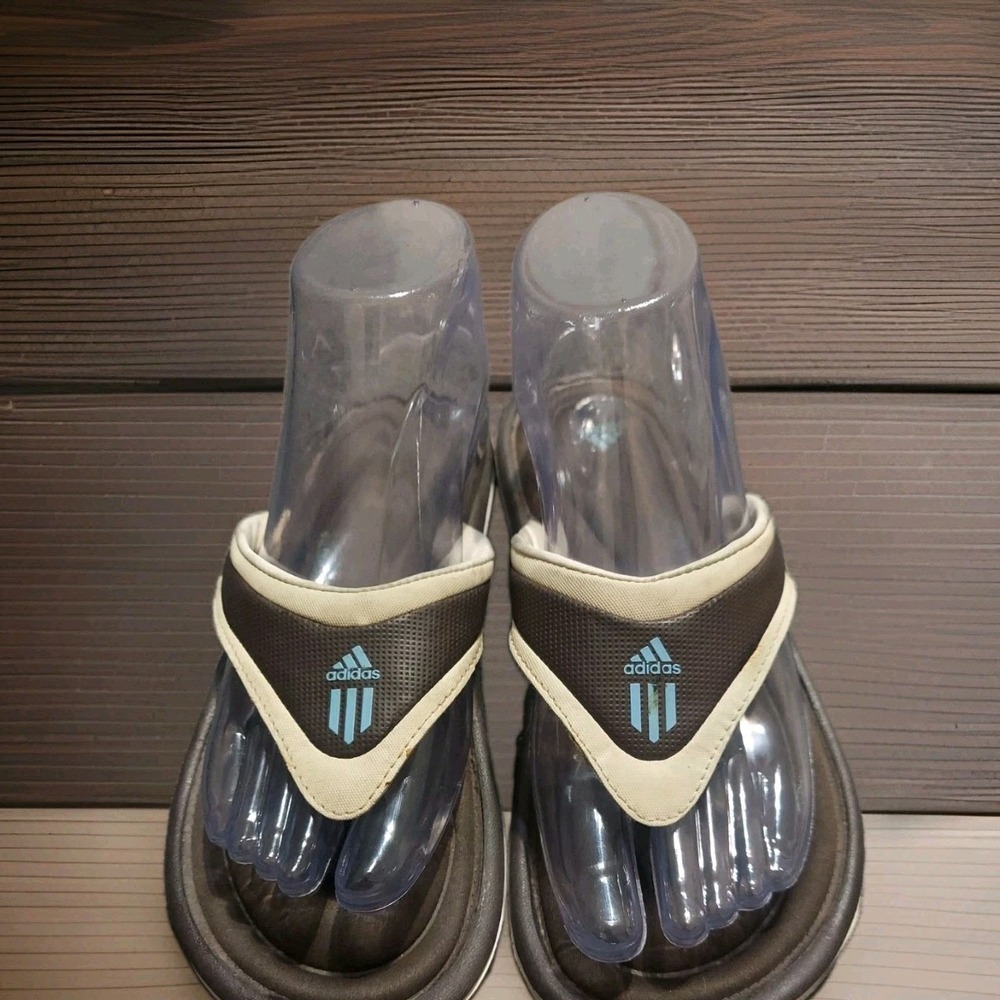 Adidas Sandals Mens Fit Foam Casual Slip On Flip Flops Brown White Flats Size 7